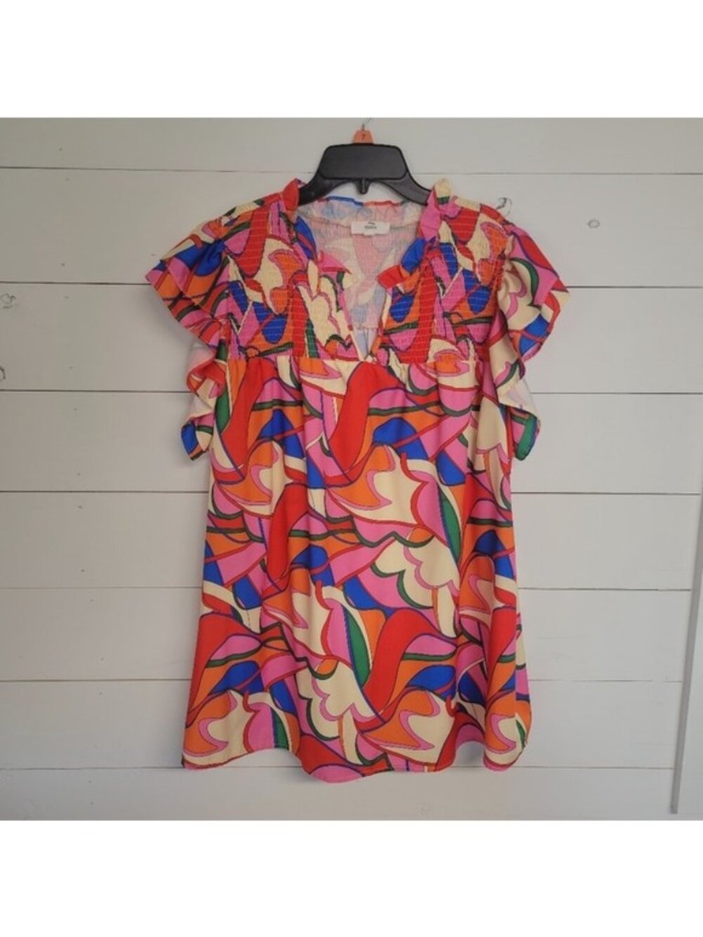 Entro Womens Floral Abstract Print Smocked Blouse 1X